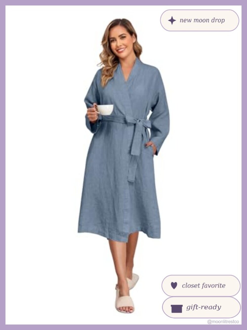 100% Linen Kimono Robe Lightweight Midi Bathrobe